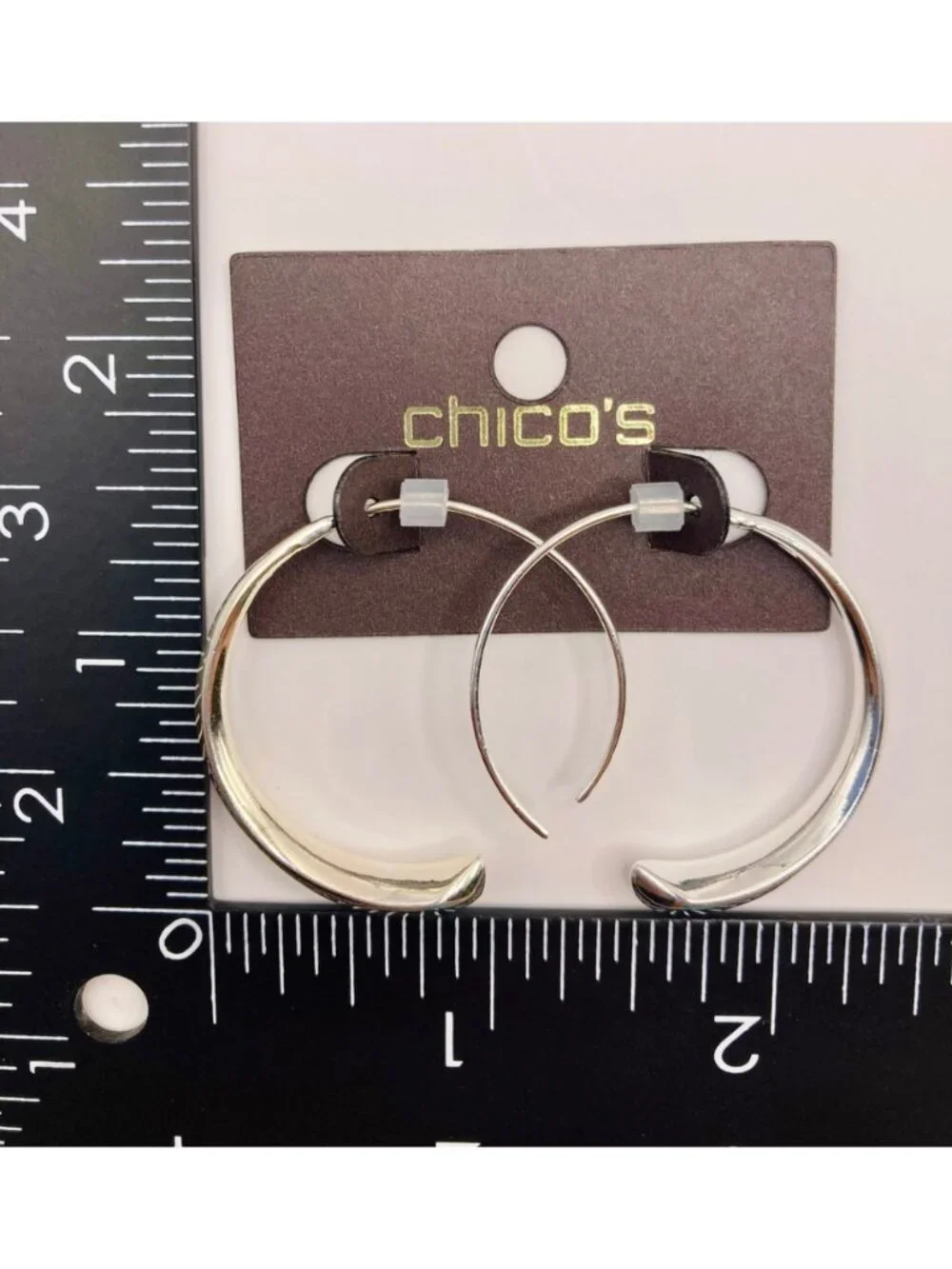 Chicos New Silver-Tone Open Hoop Earrings -72B - Picture 5 of 5